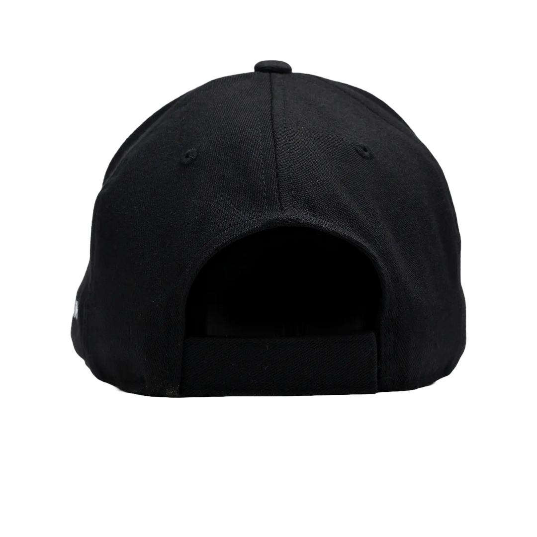 Baseline Boss Elite black pickleball hat rear view. Sports cap displaying adjustable closure and back design.